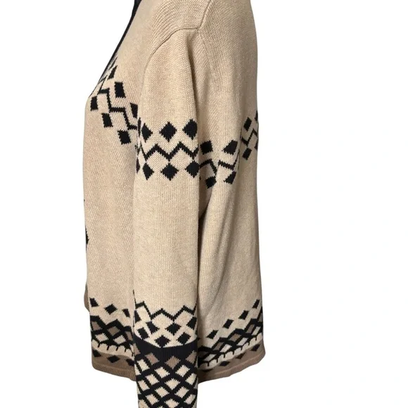 CJ Banks Women’s 1X Cotton Zip Cardigan Sweater Tan Black Moose Nordic Fair Isle - Picture 6 of 10